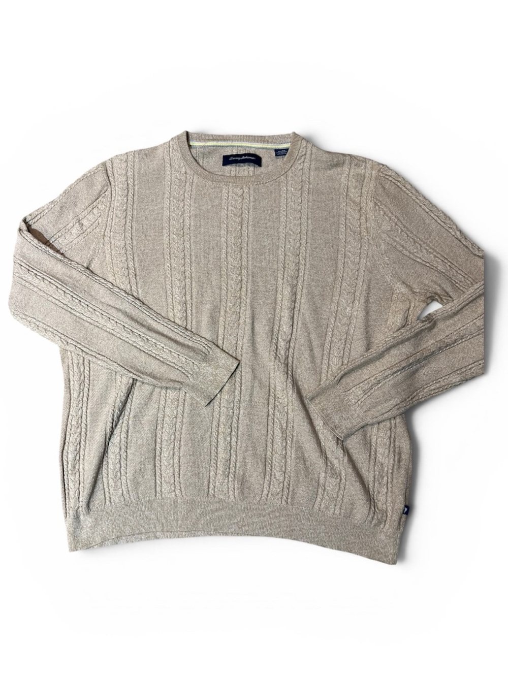 Tommy Bahama Cable Knit Crewneck Sweater - Beige - Mens XL - 55% Silk